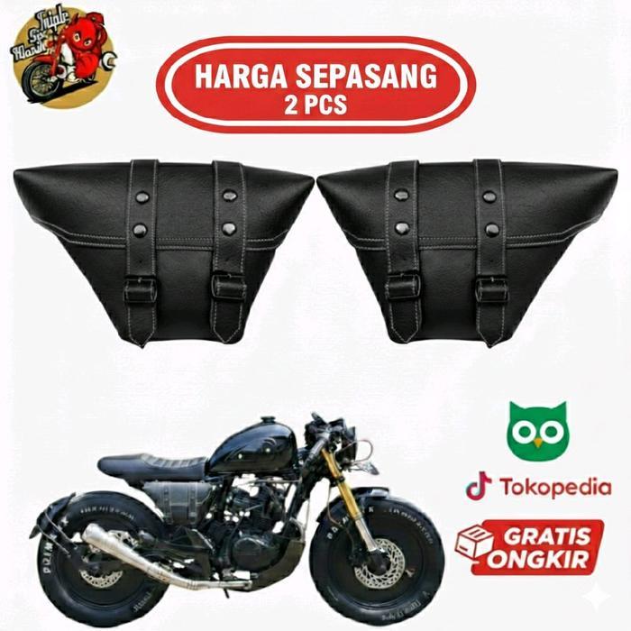 "New" Tas motor klasik / side bag / cover aki japstyle chopper cb100 moge