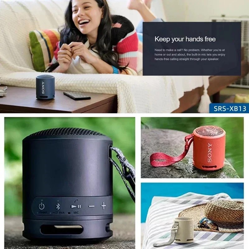 Original Sony SRS-XB13 Bluetooth Speaker, IP67 Waterproof Extra Bass, 16H Playtime Portable Mini
