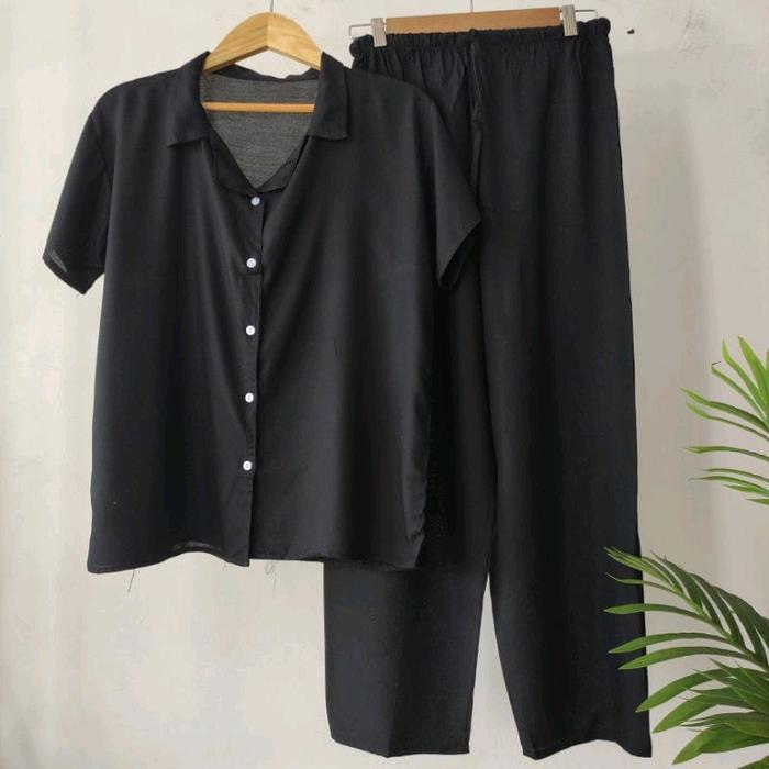 Promo Setelan Wanita Kancing Lengan Pendek Rayon Polos Ld90 Sampai Ld150 Baju Tidur Nyaman Setelan