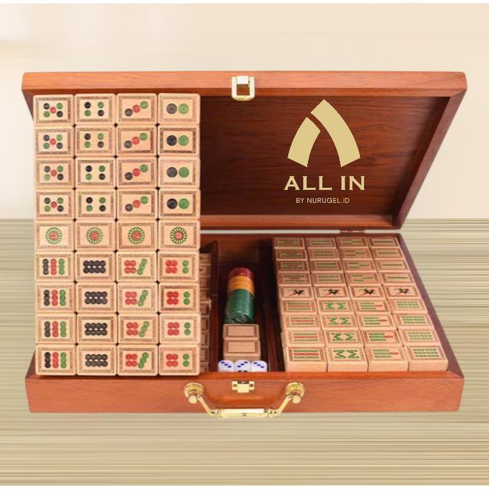 Set Mahjong Kayu Lengkap dengan Karpet dan Chip dalam Kotak Kayu