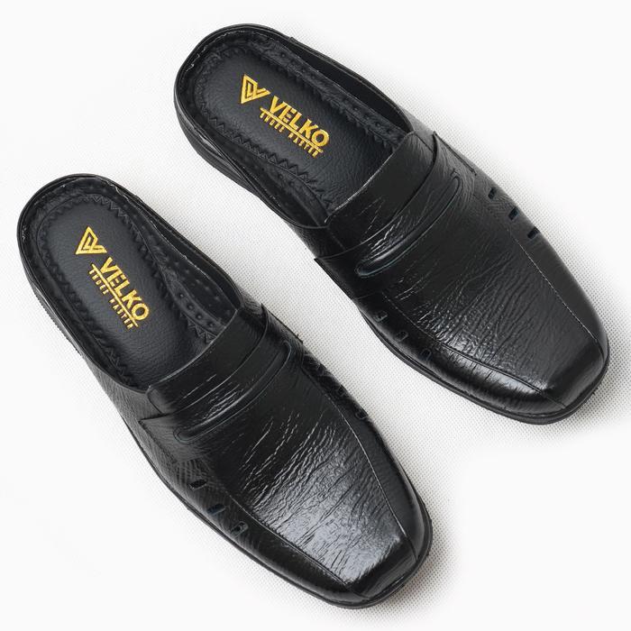 Sepatu Slop Pria Bustong Sepatu Sandal Kulit Sapi Asli Original Velko Slb - 05 Sepatu Sandal Kulit