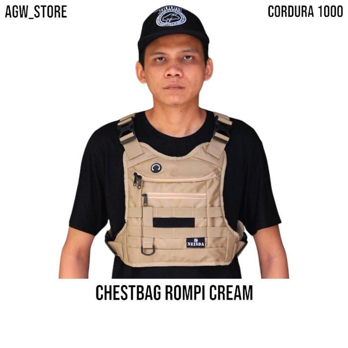 Tas Dada Depan Neisda Tactical Rompi Cream # Tas Dada Premium # Chestbag Rig Bag # Tas Rompi Pria