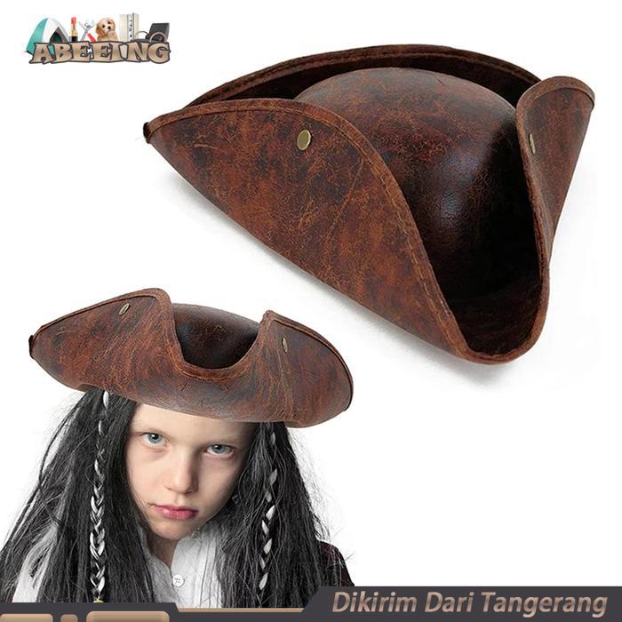 Topi Jack Sparrow Kulit Pirate Hat Untuk Halloween Cosplay