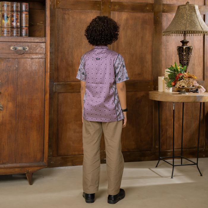 DGM Baju Koko Anak laki-laki Armany Silk Motif Flora Lilac SA02