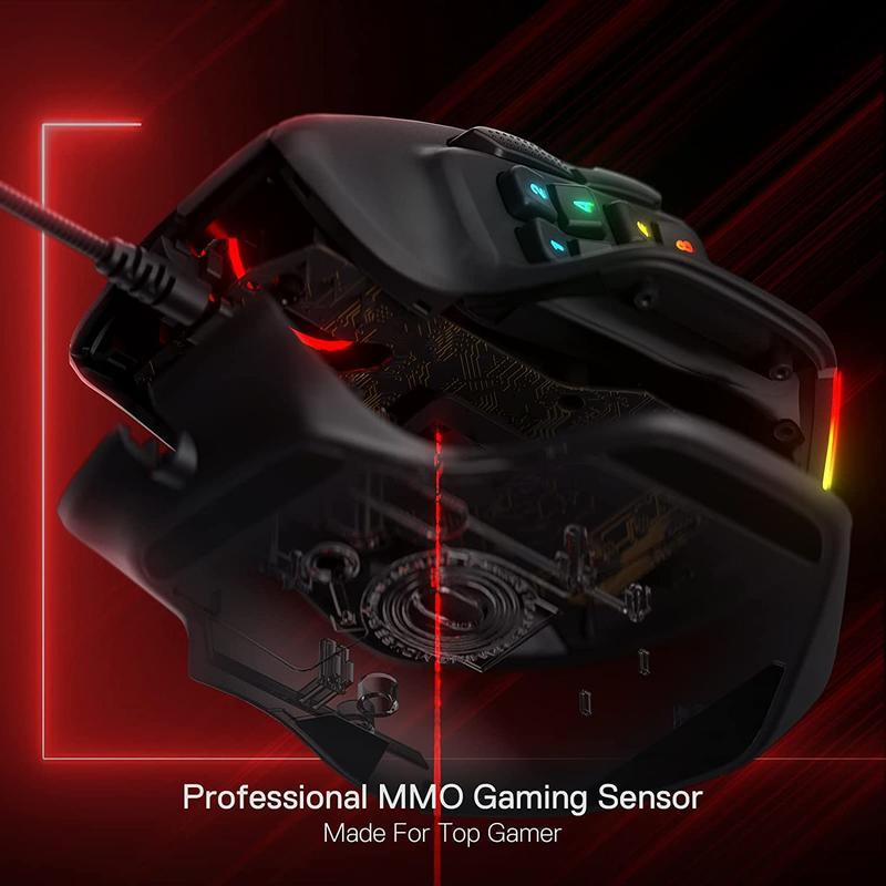 Redragon M811 Aatrox MMO Gaming Mouse, 15 Programmable Buttons Wired RGB Gamer Mouse w/ Ergonomic