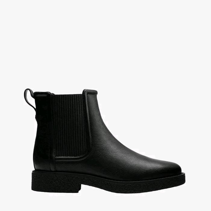 CLARKS Nella Top Sepatu Boots Wanita Kulit Hitam Model Chelsea Sol Ramping Nyaman untuk Aktivitas Se