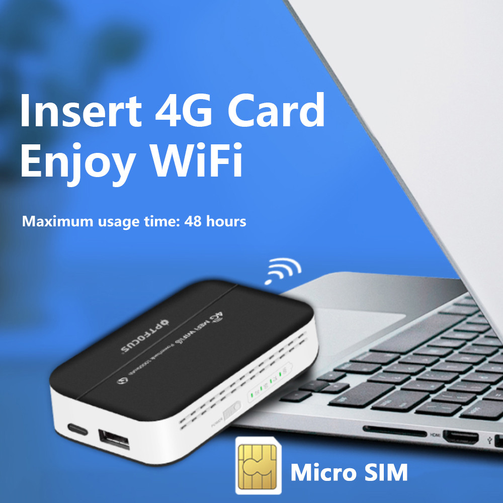 OPTFOCUS 4G WIFI LTE Router 300Mbps MIFI WIFI6 Modem Simcard Router 10000mAh Power Bank Wireless