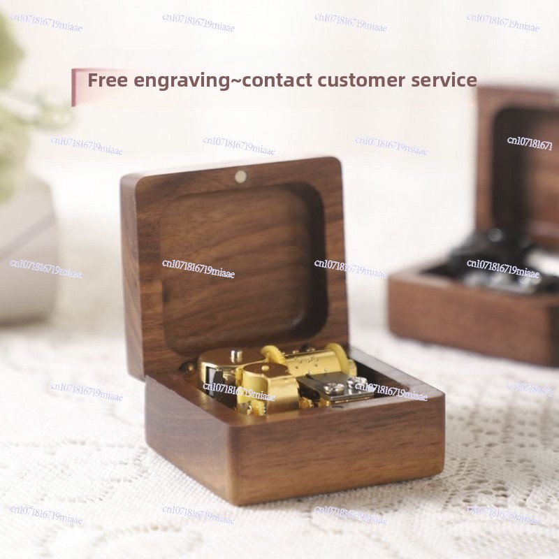 Wooden Healing Couple Lettering Bird Poem Clockwork Music Box Music Box for Girlfriend Children's