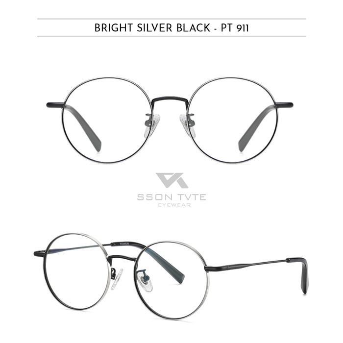 Minus Titanium Bulat Kacamata Minus Titanium Bulat Pria Wanita Frame Round Ringan - Silver Black, Fr