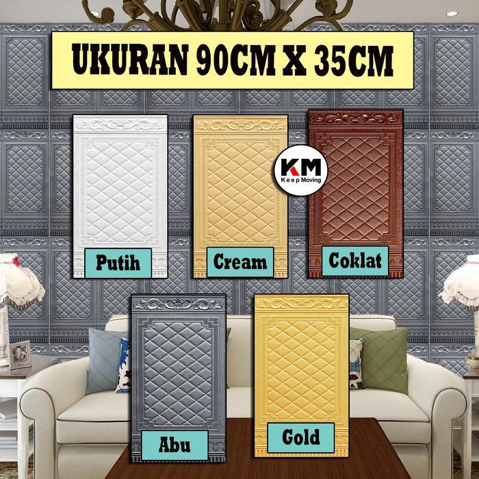 (COD) KM Wallpaper Foam 3D Motif Batik Pintu Jendela Premium Wall Paper Sticker