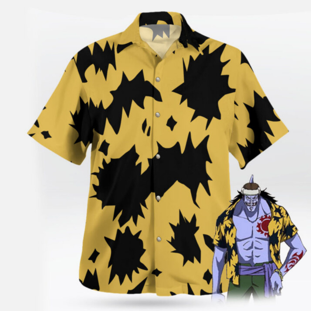 One Piece Arlong Hawaiian Shirt Fishman Pirate Yellow Print Shirt Summer Leisure Men's T-Shirt
