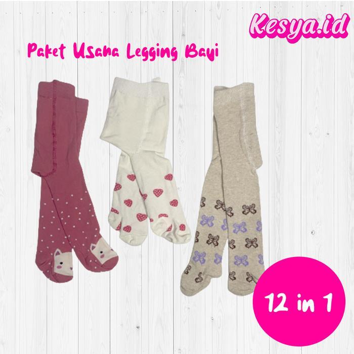 Kesya Legging Bayi Paket Usaha Legging Bayi Bahan Katun Lembut Berpori Isi 12 Pcs Motif Campur Paket