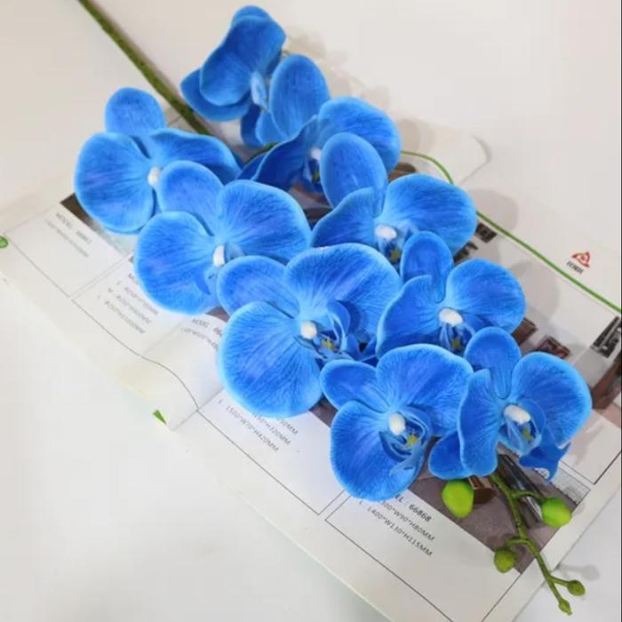 Bunga Anggrek Artificial Latex Besar Tinggi 100 cm Real Touch Warna Biru Royal