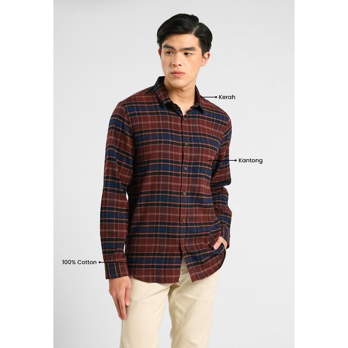 MURAH MANZONE - Kemeja Kotak-Kotak Lengan Panjang Pria Kaysen 02 Modern Fit - Brown