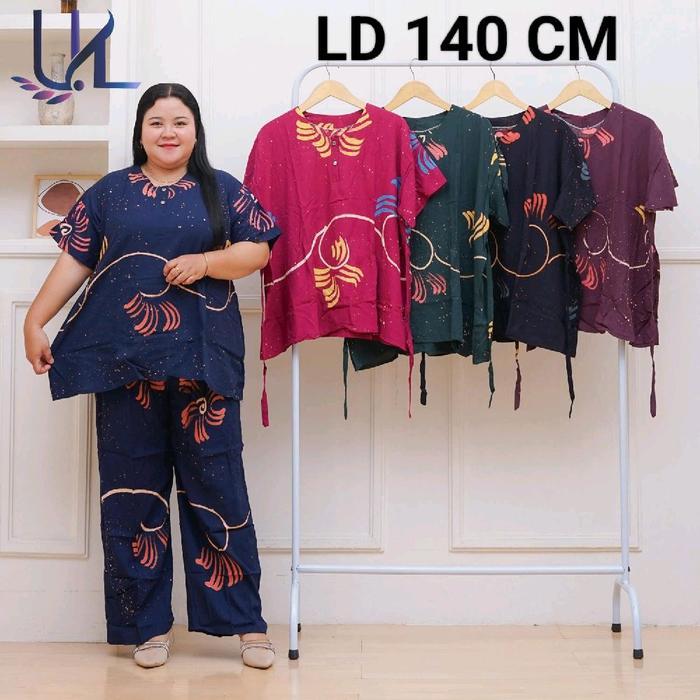 EKSLUSIF Setelan Celana Panjang Jumbo LD 140 cm One Set Atasan Rayon Jumbo Super Tebal Busui