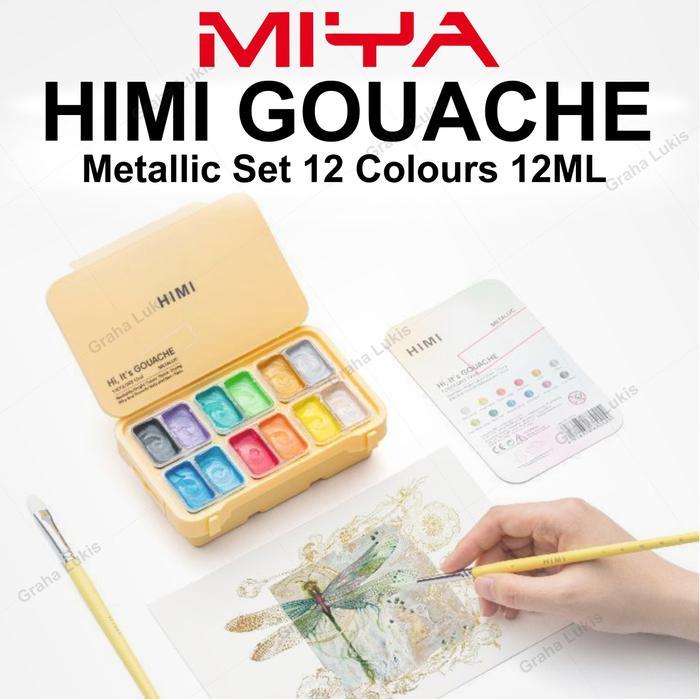 Terlaris Miya Himi GOUACHE Metallic Paint Set TWIN 12 Colors x 12ml - Cat Gouache SALE