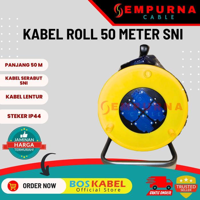 Kabel Roll Sempurna 4 Port /Kabel Listrik Gulung Outdoor 50 Meter Sni
