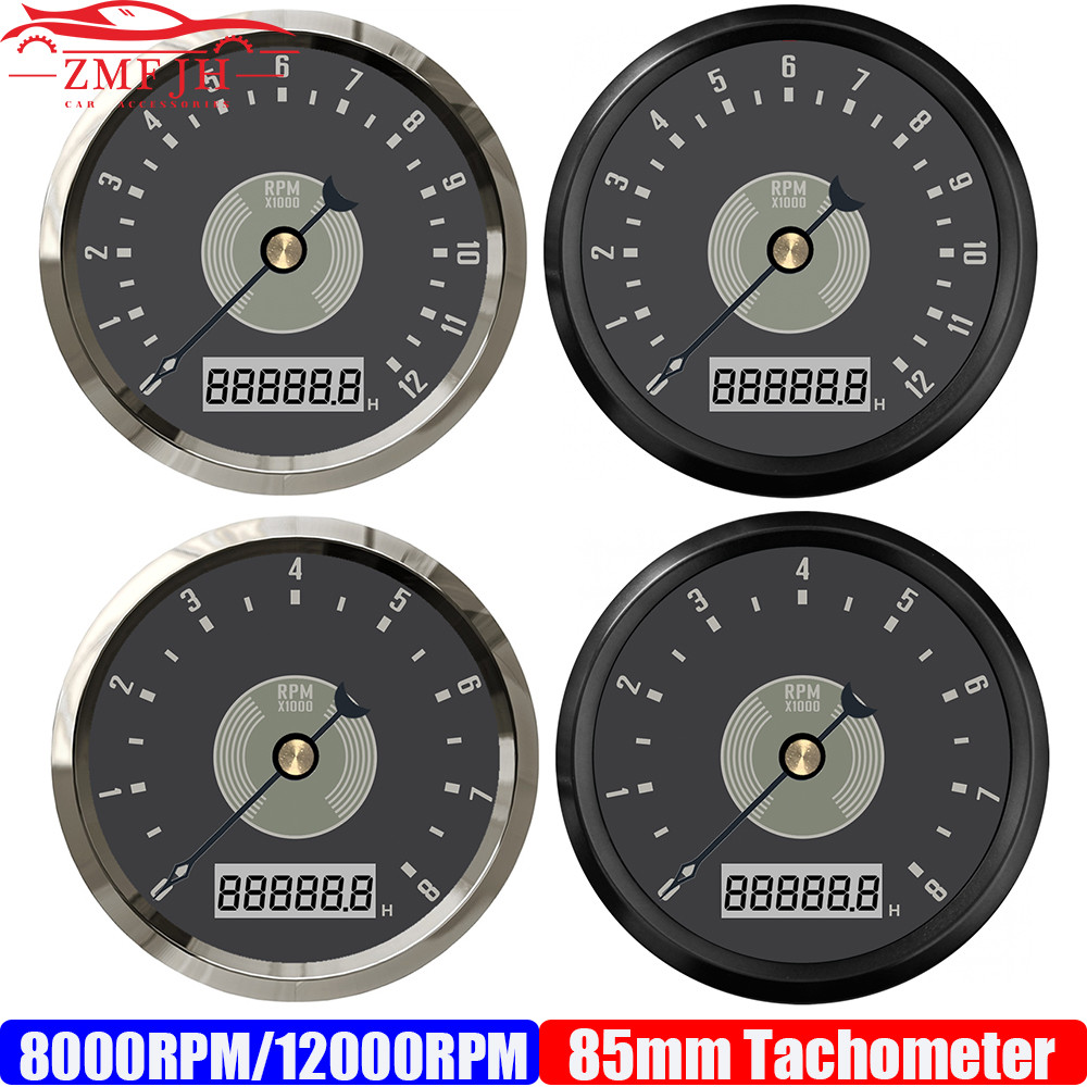 8000RPM,12000RPM 85mm Tachometer Red/Yellow Backlight Retro Styling Pointer Tachometer for Auto Car