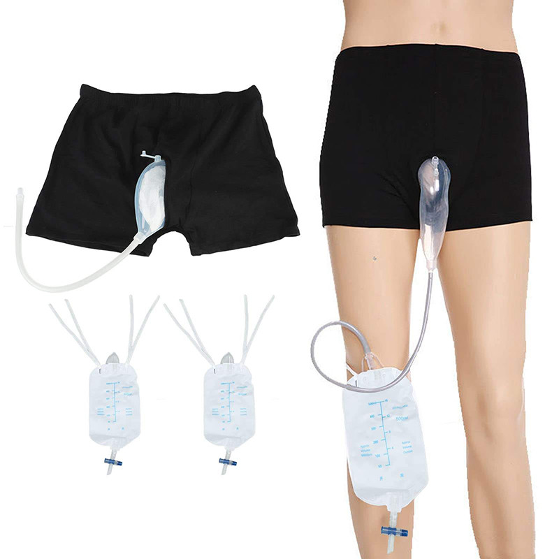 1Set Washable Silicone Male Walking Urine Bag Underpants Urine Collector Drainage Bag Shorts Funnel