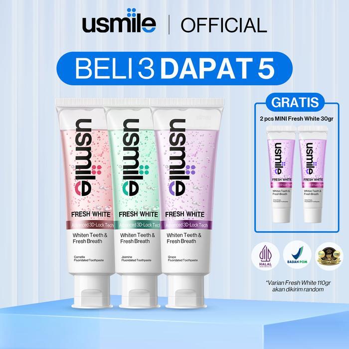 [KOL Exclusive] BELI 3 DAPAT 5 usmile Pasta Gigi Fresh White 3x110gr (Mix Flavor) GRATIS Pasta Gigi