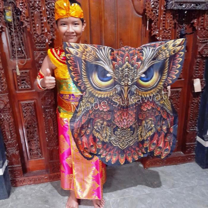 Layangan Celepuk kain knock down printing bulu burung bali layang knockdown