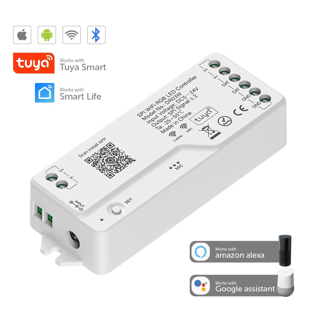 Tuya Wifi LED Controller RGBIC LED Controller Set RF Remote Tuya APP Work With BT Google Home Alexa