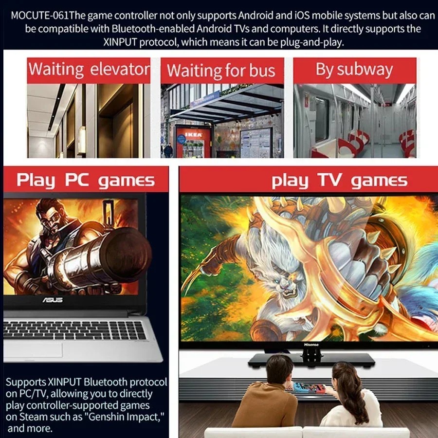 Mocute 061 Type-C Gaming Portable Joystick Gamepads Left Right Split Wireless Bluetooth Game