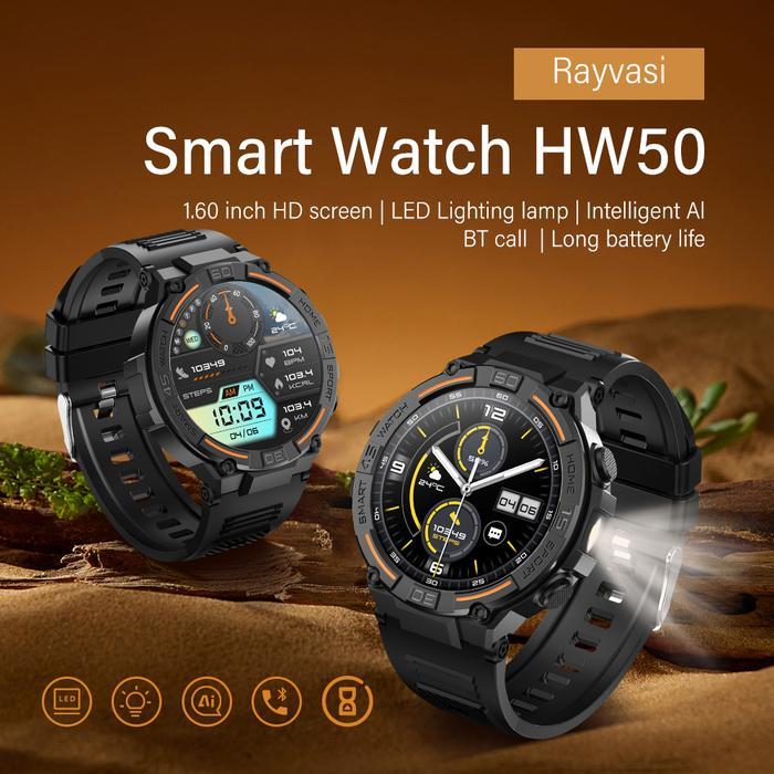 NEW PRODUK RAY VASI HW50 SMARTWATCH PRIA LED FLASHLIGHT JAM RUNNING PRIA BLUETOOTH CALL 100+ SPORT