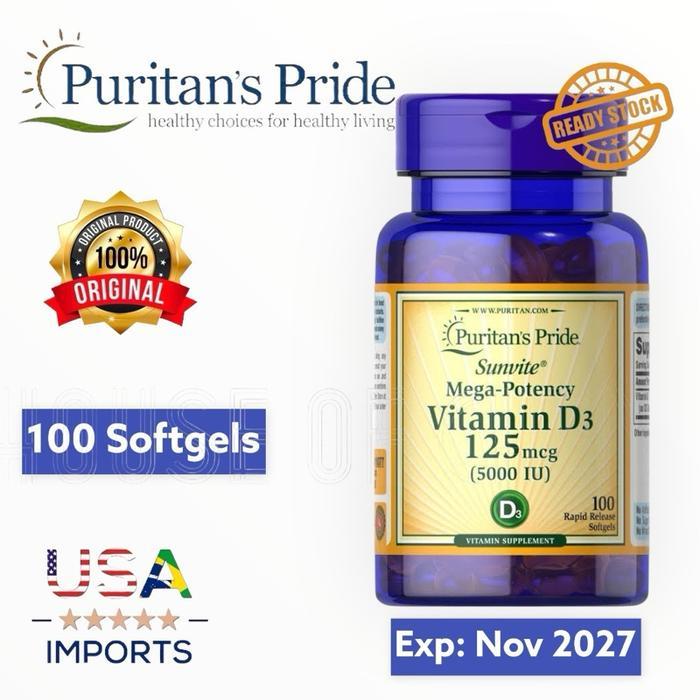 Terlaris Puritan Pride Vitamin D3 5000 Iu - 100 Softgels - Puritan'S Pride Usa
