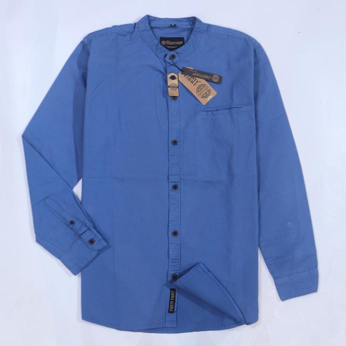 Brill Eighty Eight Kemeja Koko Polos Lengan Panjang Kerah Shanghai Model Reglan Saku Bobok Warna Den