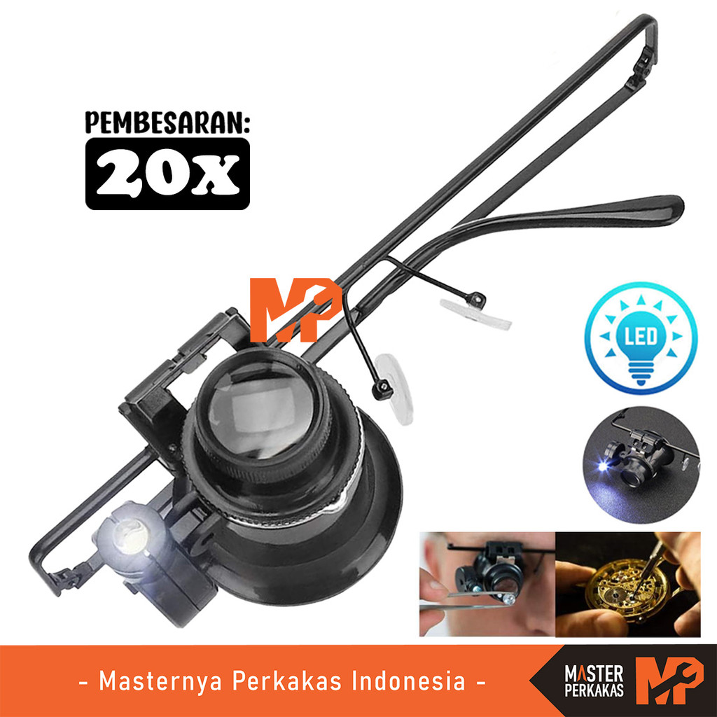 MP Pembesar Kaca Eye Loop LED 20X AL09 / Kacamata Light Glasses Type Watch Repair Magnifier / Alat S