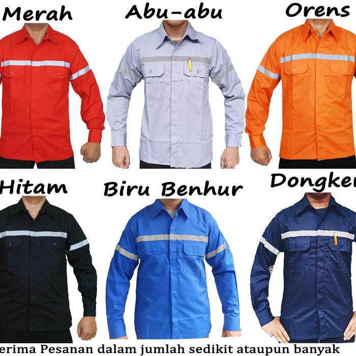 Safety PDL bahan Kemeja Safety Lengan Panjang Bahan American Drill dengan Reflektor - Putih, S kemej
