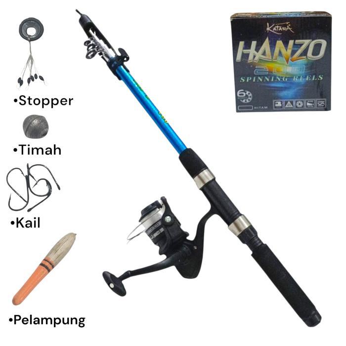 Termurah Set Pancing Hanzo 200 6 Bearing Siap Pakai Joran Panjang 1.5 Meter Kekuatan 10 Lbs 5Kg Free