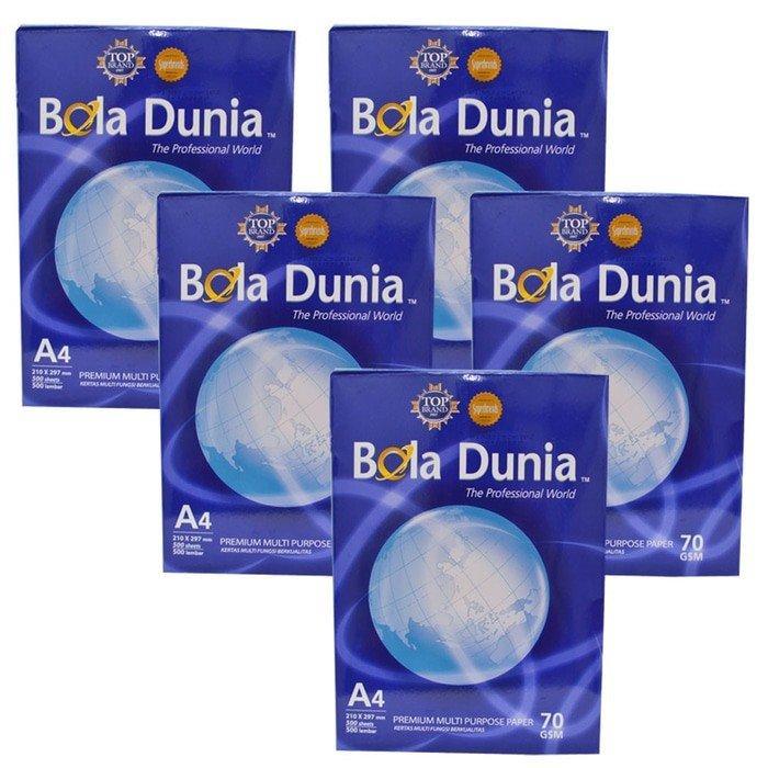 Bola Dunia A4 70gram, Kertas HVS Ukuran A4 merek bola dunia Foto Kantor Paper Stationery