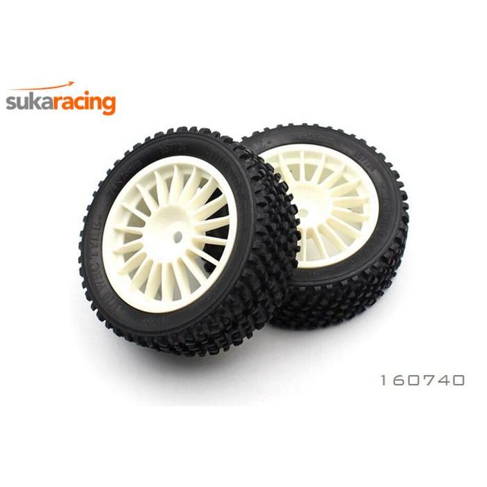 BRC 1/10 RALLY WHITE FRONT TYRE AND RIM (PREGLUED) 75X26MM (2)