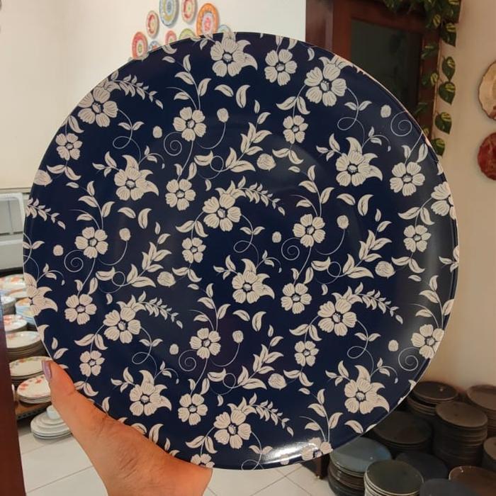 Piring Keramik Blue Rose/Piring Hias Biru Putih/FREE KAWAT GANTUNG