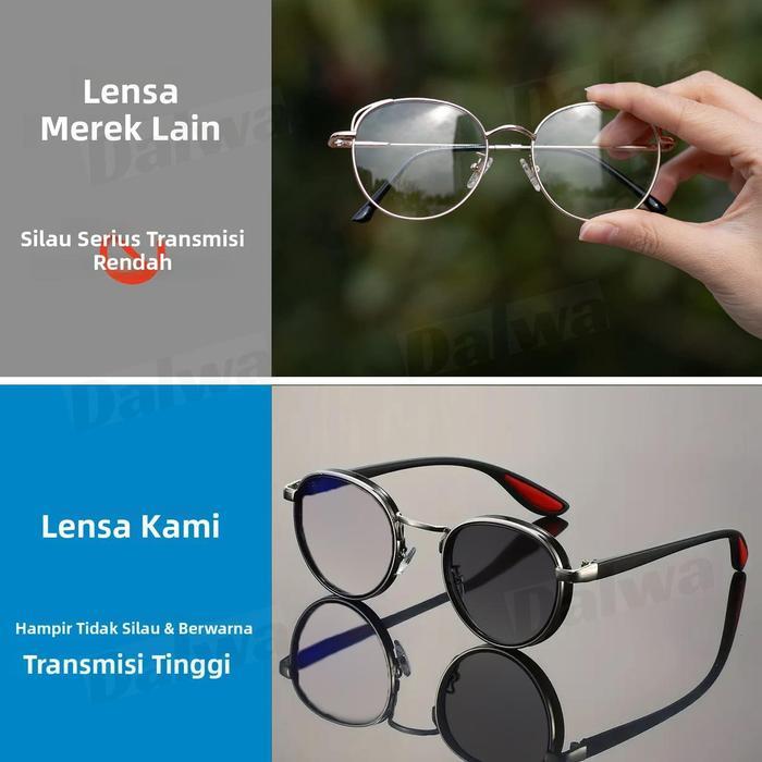Lensa EksklusifDalwa Kacamata Anti Radiasi Fotokromik Unisex Dalwa Lensa Bulat 3-In-1 Anti Sinar