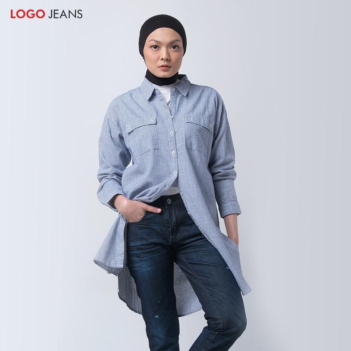 Logo Jeans Saverio Kemeja Wanita Warna Biru Putih Ukuran S Blue White Shirt 24788L5BI - S