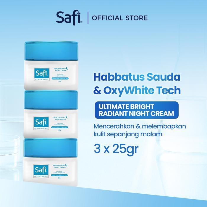 Triplepack Safi Ultimate Paket 3 Krim Malam Pencerah Wajah Anti Aging 25gr - Pelembap Malam Menutris