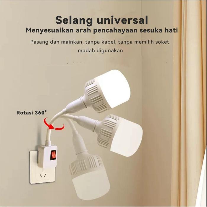 Fitting Lampu Fleksibel E27 Bohlam LED Colokan Dinding Switch On Off HM1146