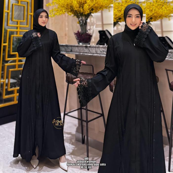 Abaya premium gamis arab jet black madinah renda tangan terbaru 213