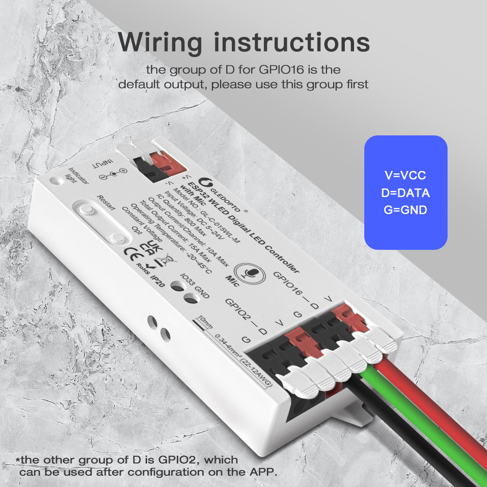 GLEDOPTO WLED LED Strip Controller ESP8266 ESP32 Mic RGB IC Digital Lights Addressable String Light