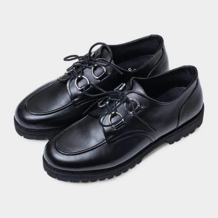 Jovem Loafers Corso Sepatu Loafers Derby Kulit Full Grain dengan Sol Tebal 5cm Warna Hitam - Ukuran 