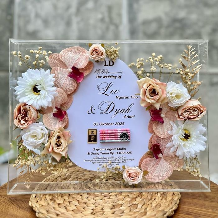 Bingkai Mahar Pernikahan Rustic Ukuran 30X40 Frame Bunga Terlaris