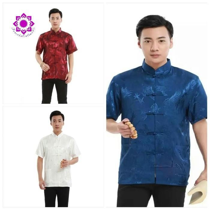 Promo.... Cheongsam Lengan Pendek Pria Merah Maroon. Terlaris