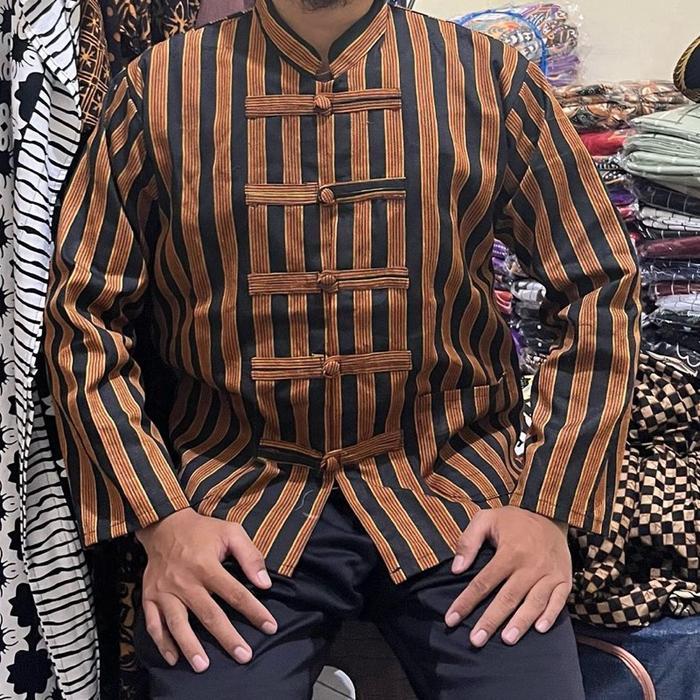 Baju Lurik Pria Koko Shanghai Baju Adat Jawa Lurik Pria Free Blangkon Diskon Sale
