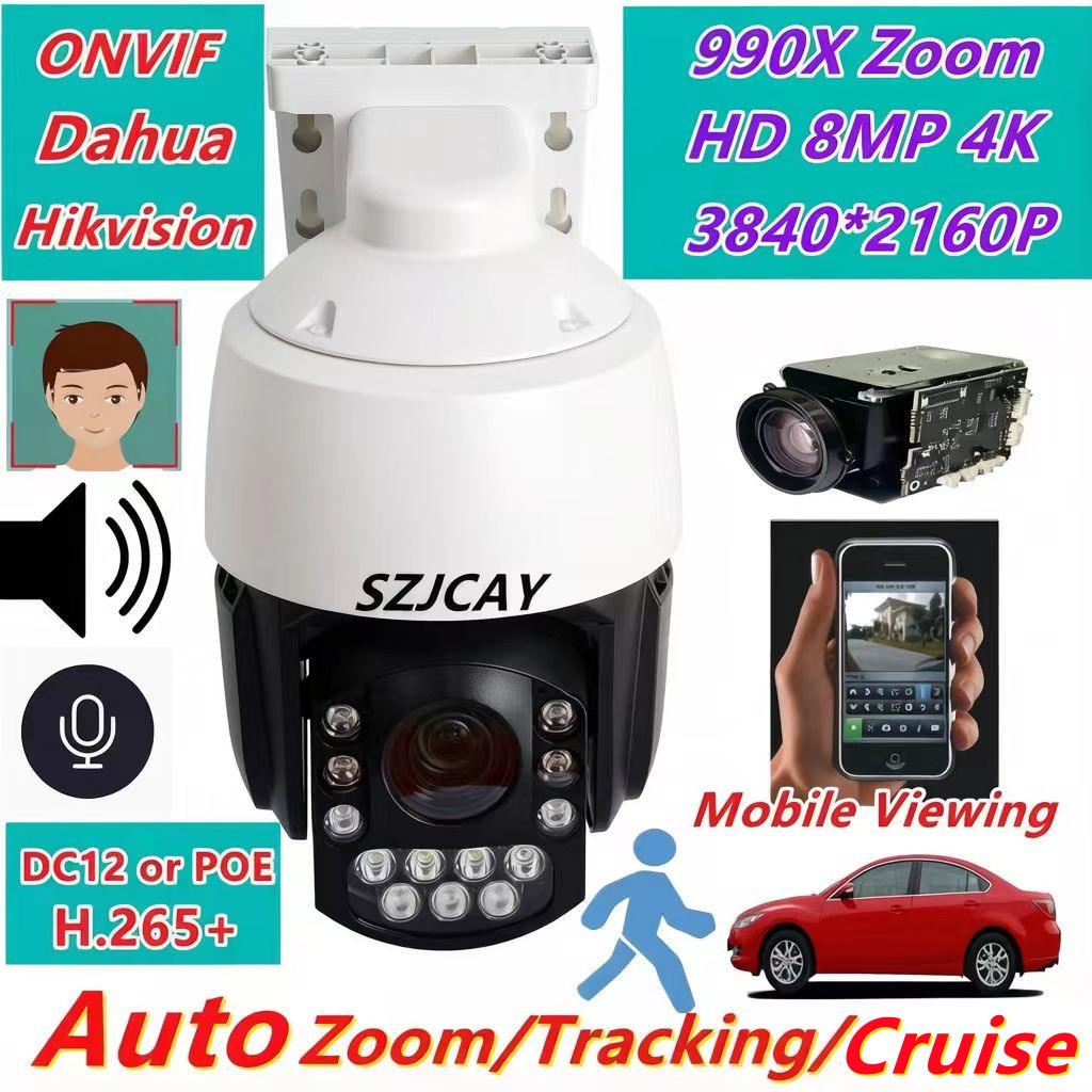 8MP 4K IP Camera Outdoor 30X Zoom PTZ Speed Dome Camera Hikvision Protocol Humanoid Tracking Color