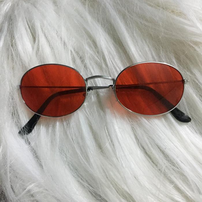 Premium Obral Kacamata Oval Bulat Sunglasses Brown Mirror Hitam Merah Unisex Original