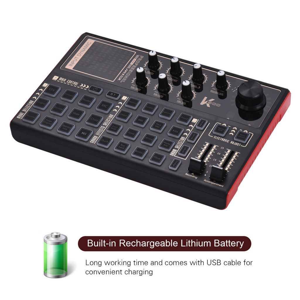 Muslady K300 Live Sound Card External Voice Changer Audio Mixer Kit Multiple Sound Effects with