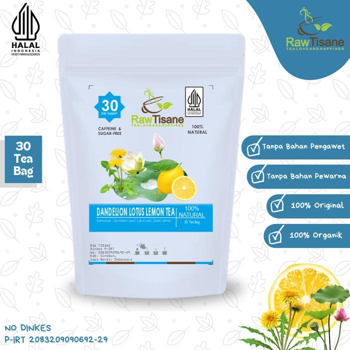 RAW TISANE Dandelion Lotus Lemon Tea : Teh Daun Dandelion, Daun Teratai & Buah Lemon Kering Isi 30
